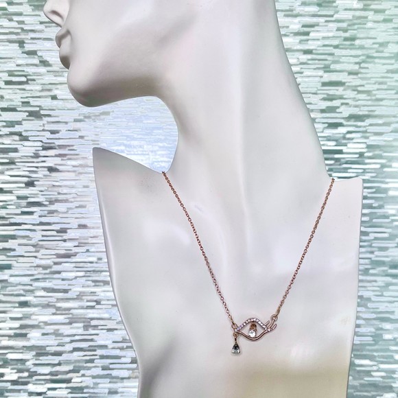 Eye of Horus Necklace Gold Plated Rhinestone Pendant & Cable Chain Layer Jewelry - Picture 5 of 7